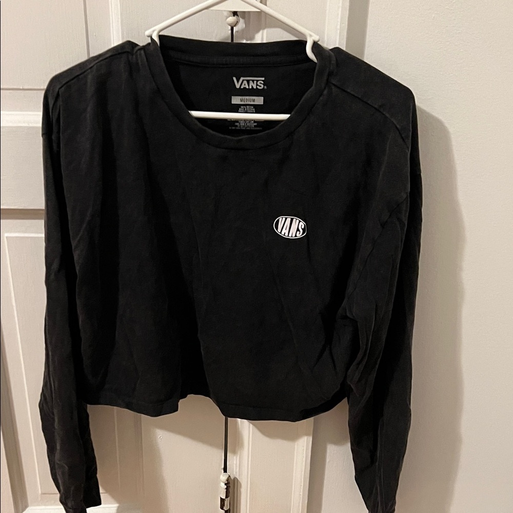 Vans Women's Black Long Sleeve Cropped Tee
